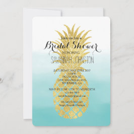 グラム金ゴールドパイナップルアクアウォーターカラーブライダルシャワー 招待状
