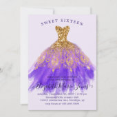 グラム金ゴールドパープルスパークルドレススウィート16th誕生日 招待状 (正面)