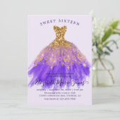 グラム金ゴールドパープルスパークルドレススウィート16th誕生日 招待状 (スタンド正面)