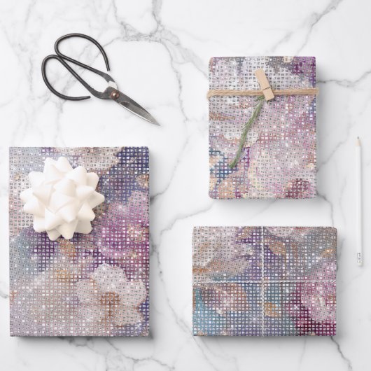 グラム金ゴールドパープルフローラスパークル ラッピングペーパーシート (正面)