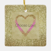 グラム金ゴールドピンクグリッターハート セラミックオーナメント (正面)