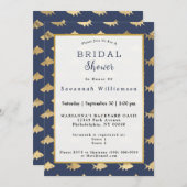 グラム金ゴールドフィッシュネイビーブルーブライダルシャワー 招待状 (正面/裏面)