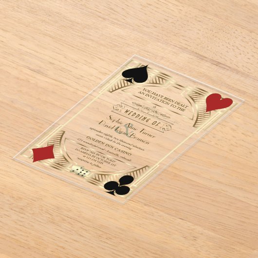 グラム金ゴールドフレームカジノラスベガストランプのポーカー結婚ズ アクリル招待状 (レイダウン)