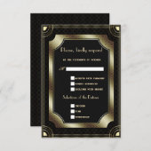 グラム金ゴールドブラック素晴らしアールデコ結婚ズ 出欠カード (正面/裏面)