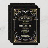 グラム金ゴールドブラック素晴らしギャツビーアールデコ50誕生日 招待状 (正面/裏面)