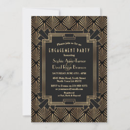 グラム金ゴールドブラック素晴らしギャツビー婚約パーティ 招待状