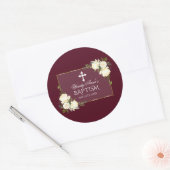 グラム金ゴールドブルガンディホワイトフローラバプテスマ招待状 ラウンドシール (封筒)