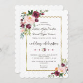 グラム金ゴールドブルゴーニュ赤面開花結婚フローラ 招待状 (正面/裏面)