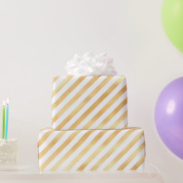 グラム金ゴールドホワイトディアゴナルストライプ ラッピングペーパー