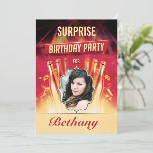 グラム金ゴールドボトルサプライズ誕生日パーティーの写真 招待状 (スタンド正面)