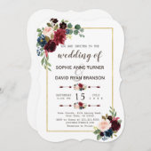 グラム金ゴールドメルロネイビーブルーフローラズ 招待状 (正面/裏面)