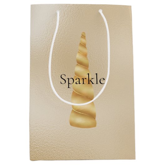 グラム金ゴールドユニコーン誕生日 ミディアムペーパーバッグ (正面)