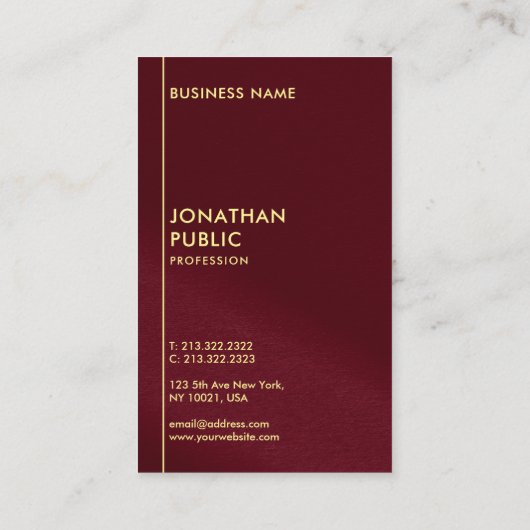 グラム金ゴールドルック文字テンプレートブルガンディレッドラグジュアリー 名刺 (裏面)