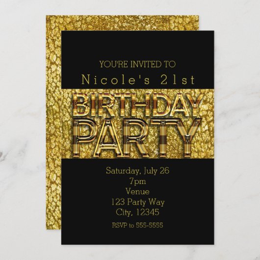 グラム金ゴールドレオパードシックバースデーパーティ招待状 招待状 (正面/裏面)