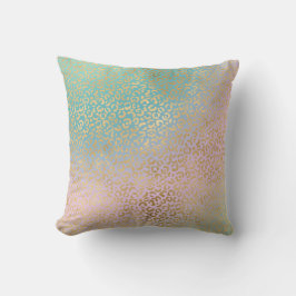 グラム金ゴールドレオパードプリントアクアピンク絞り染め クッション