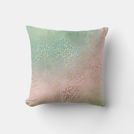 グラム金ゴールドレオパードプリントアクアピンク絞り染め クッション (正面)