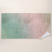 グラム金ゴールドレオパードプリントアクアピンク絞り染め ビーチタオル (正面)