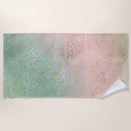 グラム金ゴールドレオパードプリントアクアピンク絞り染め ビーチタオル