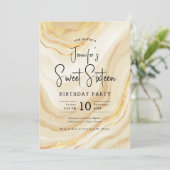 グラム金ゴールド大理石グリッタースウィート16パーティー 招待状 (スタンド正面)