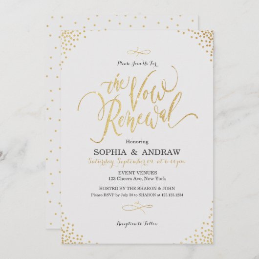 グラム金ゴールド書ヴィンテージ願書更改 招待状 (正面/裏面)