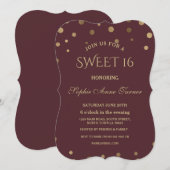 グラム金ゴールド紙吹雪ラブブルゴーニュSweet sixteen 招待状 (正面/裏面)