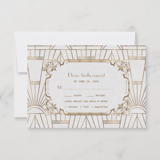 グラム金ゴールド素晴らしギャツビーアールデコ20s結婚ズ 出欠カード (正面)