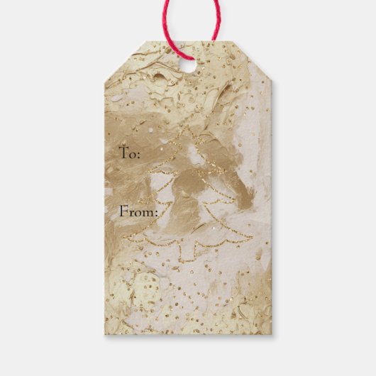 グラム金ゴールド絵を描グリッタースパークルクリスマスツリー ギフトタグ (正面)