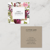 グラム金ゴールド赤面バーガンディ水彩バラフローラ スクエア名刺 (正面/裏面)