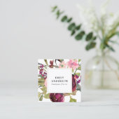 グラム金ゴールド赤面バーガンディ水彩バラフローラ スクエア名刺 (スタンド正面)