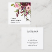 グラム金ゴールド赤面バーガンディ水色フローラ スクエア名刺 (正面/裏面)