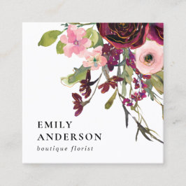 グラム金ゴールド赤面バーガンディ水色フローラ スクエア名刺