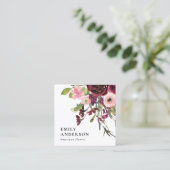 グラム金ゴールド赤面バーガンディ水色フローラ スクエア名刺 (スタンド正面)