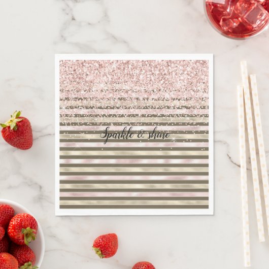 グラム金ゴールド赤面ピンクブラウンストライプグリッター スタンダードランチョンナプキン (インサイチュ)