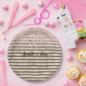 グラム金ゴールド赤面ピンクブラウンストライプグリッター ペーパープレート (パーティー)