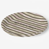 グラム金ゴールド赤面ピンクブラウンストライプズ ペーパープレート (アングル)