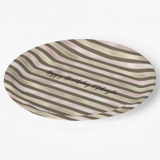 グラム金ゴールド赤面ピンクブラウンストライプズ ペーパープレート (アングル)