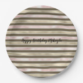 グラム金ゴールド赤面ピンクブラウンストライプズ ペーパープレート (正面)