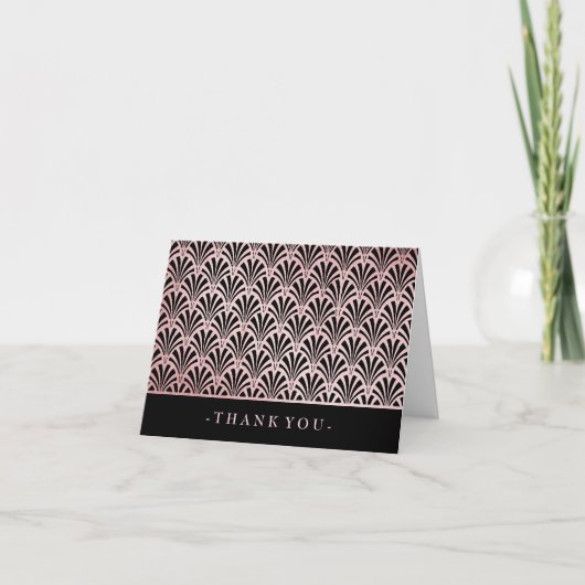 グラム·アールデコ·バラ·金ゴールドとブラック·ファンありがとう サンキューカード (正面)