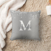 グラム&グリッターシルバーモパーソナライズされたノグラム クッション (ブランケット)