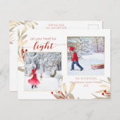 グラム·金ゴールド葉&スクリプト2-フォト·ホリデー ポストカード (正面/裏面)