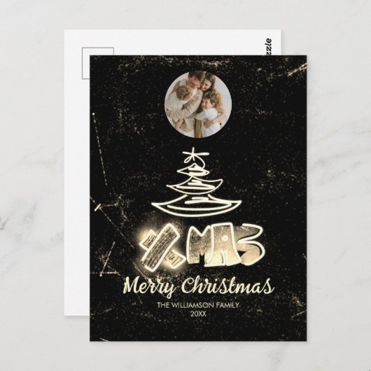 グラモラスなシッククリスマスゴールデングローツリーフォト ポストカード (正面/裏面)