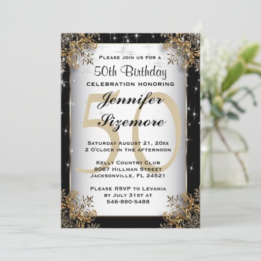 グラモラス誕生日テンプレート- 50誕生日 招待状 (スタンド正面)