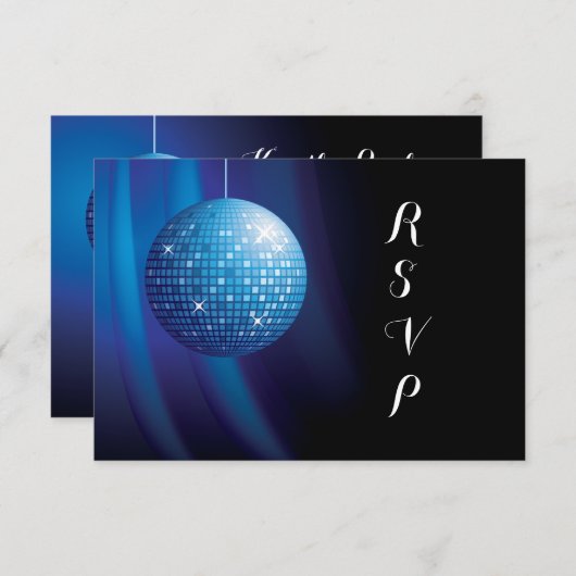 グラモラス誕生日ブルーパーティーディスコボール 出欠カード (正面/裏面)