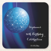 グラモラス50誕生日ブルーパーティーディスコボール スクエアペーパーコースター (正面)