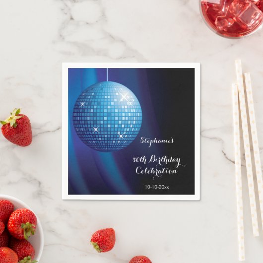 グラモラス50誕生日ブルーパーティーディスコボール スタンダードカクテルナプキン (インサイチュ)