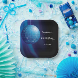 グラモラス50誕生日ブルーパーティーディスコボール ペーパープレート