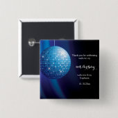 グラモラス50誕生日ブルーパーティーディスコボール 缶バッジ (正面&裏面)