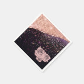 グラモラス ローズ ブラック グリッター ブラッシュ ローズ スタンダードカクテルナプキン (角)