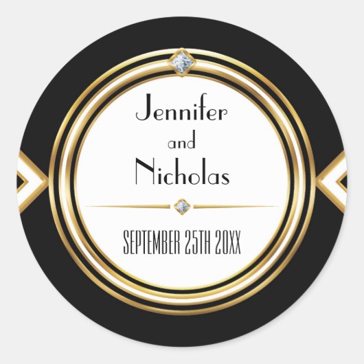 グラモラスArtDeco幾何結婚封筒用シール ラウンドシール (正面)