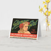 グラモールガールカリフォルニア野菜ヴィンテージ広告 カード (黄色い花)